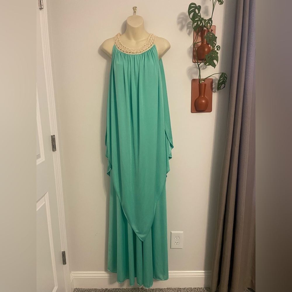 Lane Bryant Tall Shop Mint Crochet Collar Multi Layered Gown Vintage Glam
